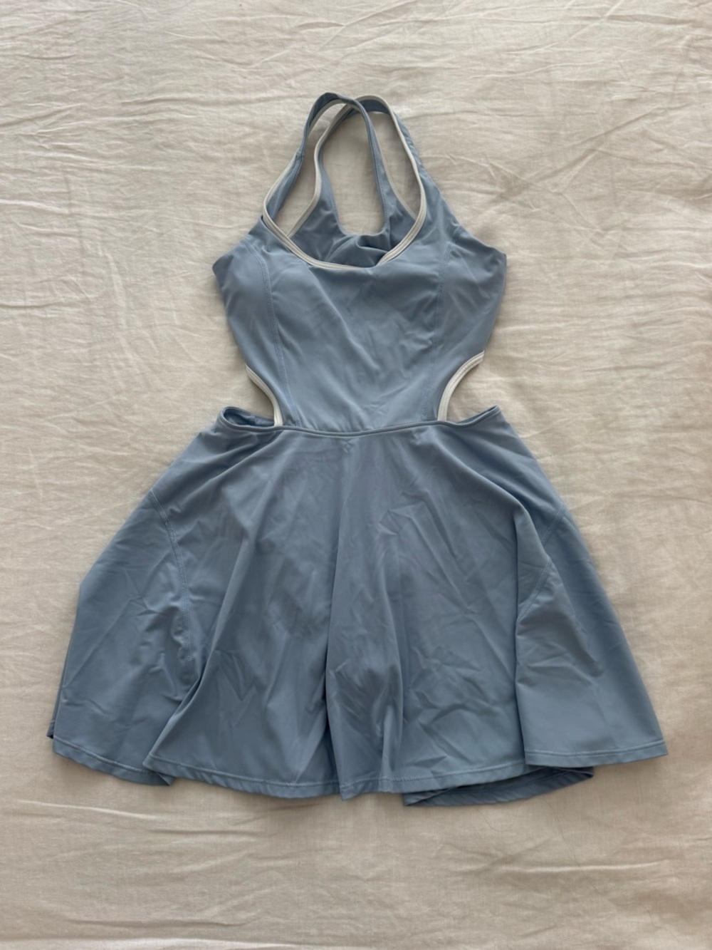 HALARA Light Blue & White Scoop Neck Mini Dress with Cutout Skirt - Picture 3 of 5